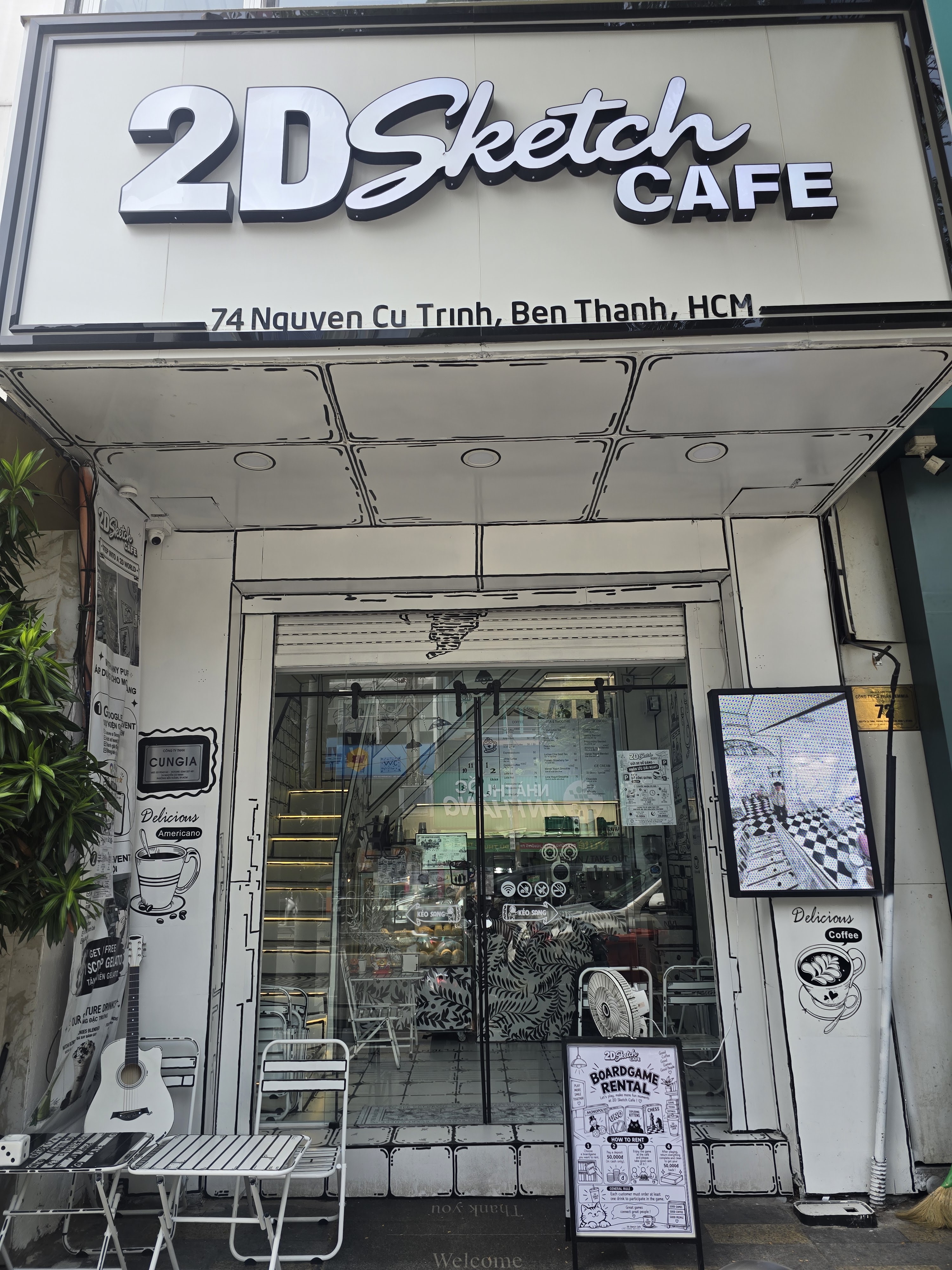 The hand-drawn storefront