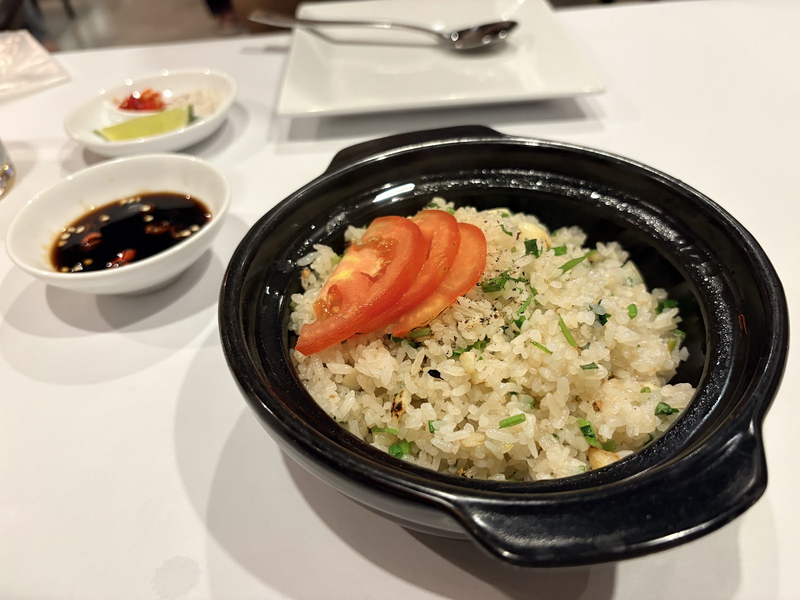 Garlic rice served with the boil