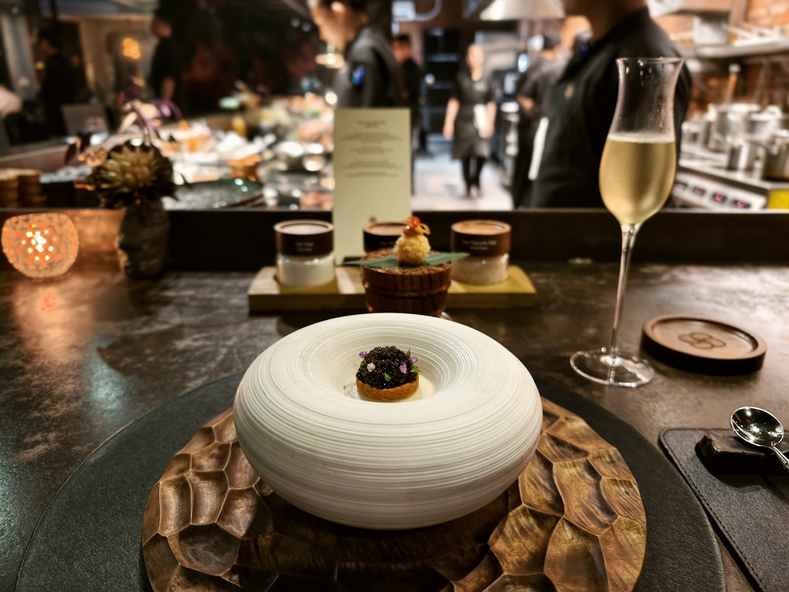 Caviar opening course at the chef's counter