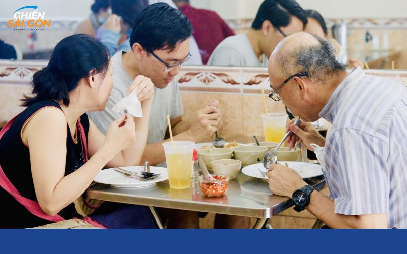 Morning diners inside the shop