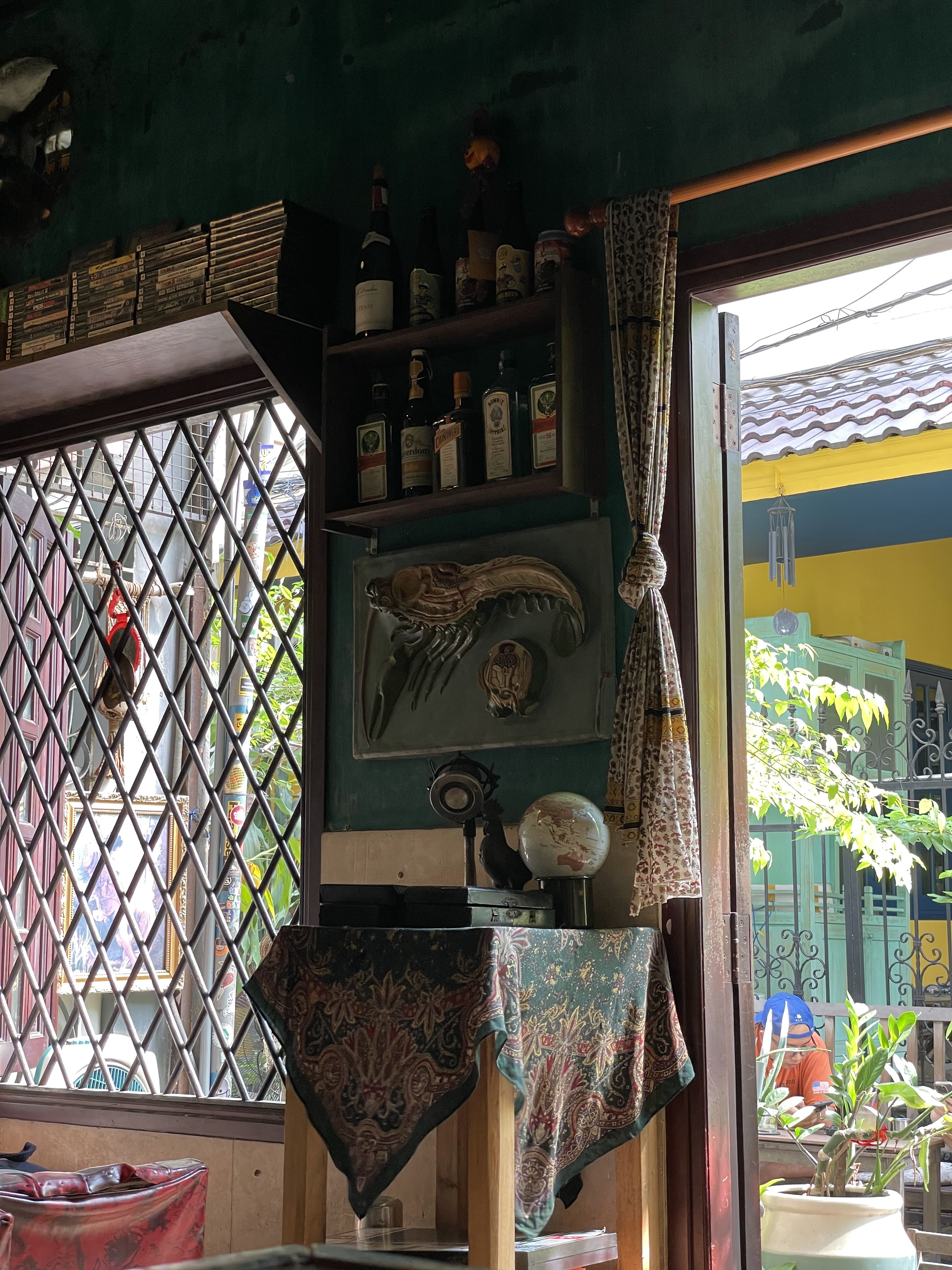 A corner inside the shop with vintage fans