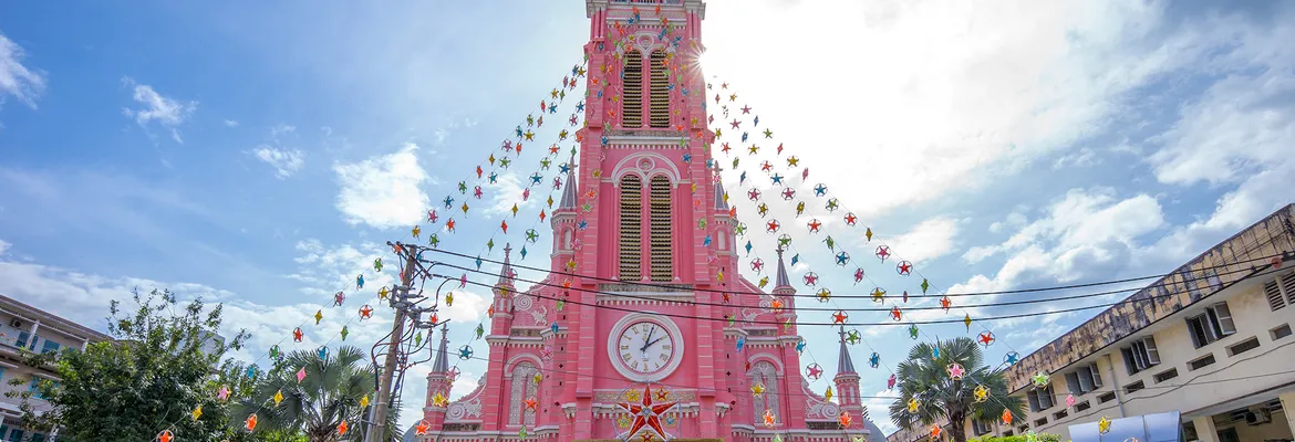 The pink Tan Dinh Church in the Tan Dinh quarter