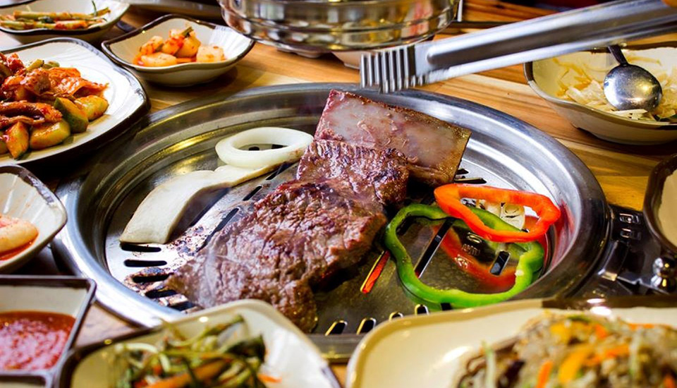 Grilled meat with panchan sides