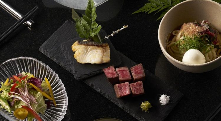 Wagyu close-up on black slate