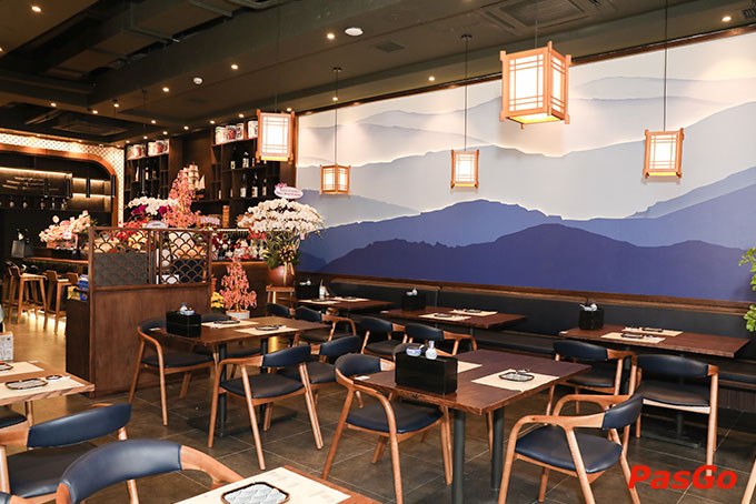 The blue mountain mural — the main dining room