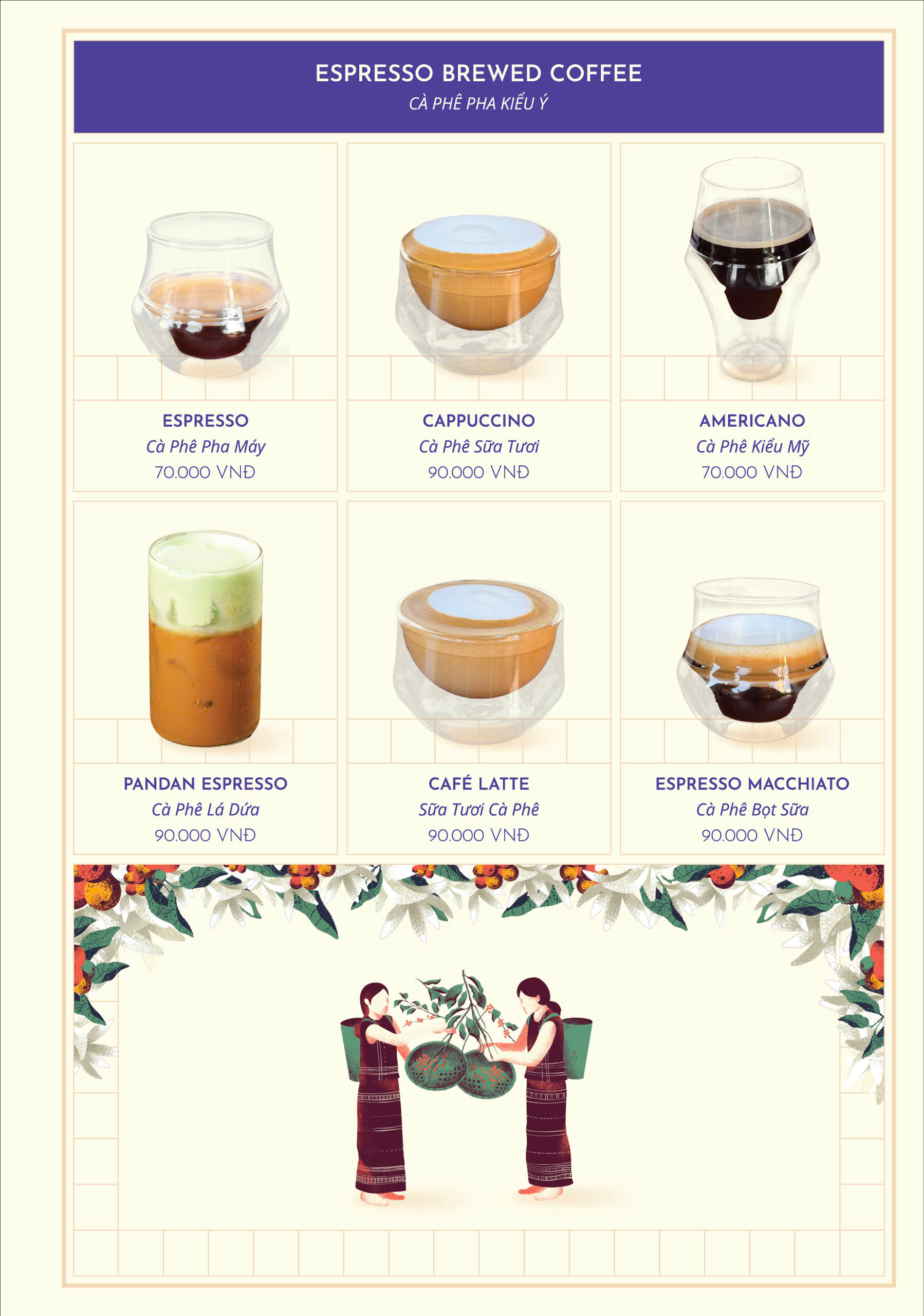 Menu board page 3: espresso brewed coffee