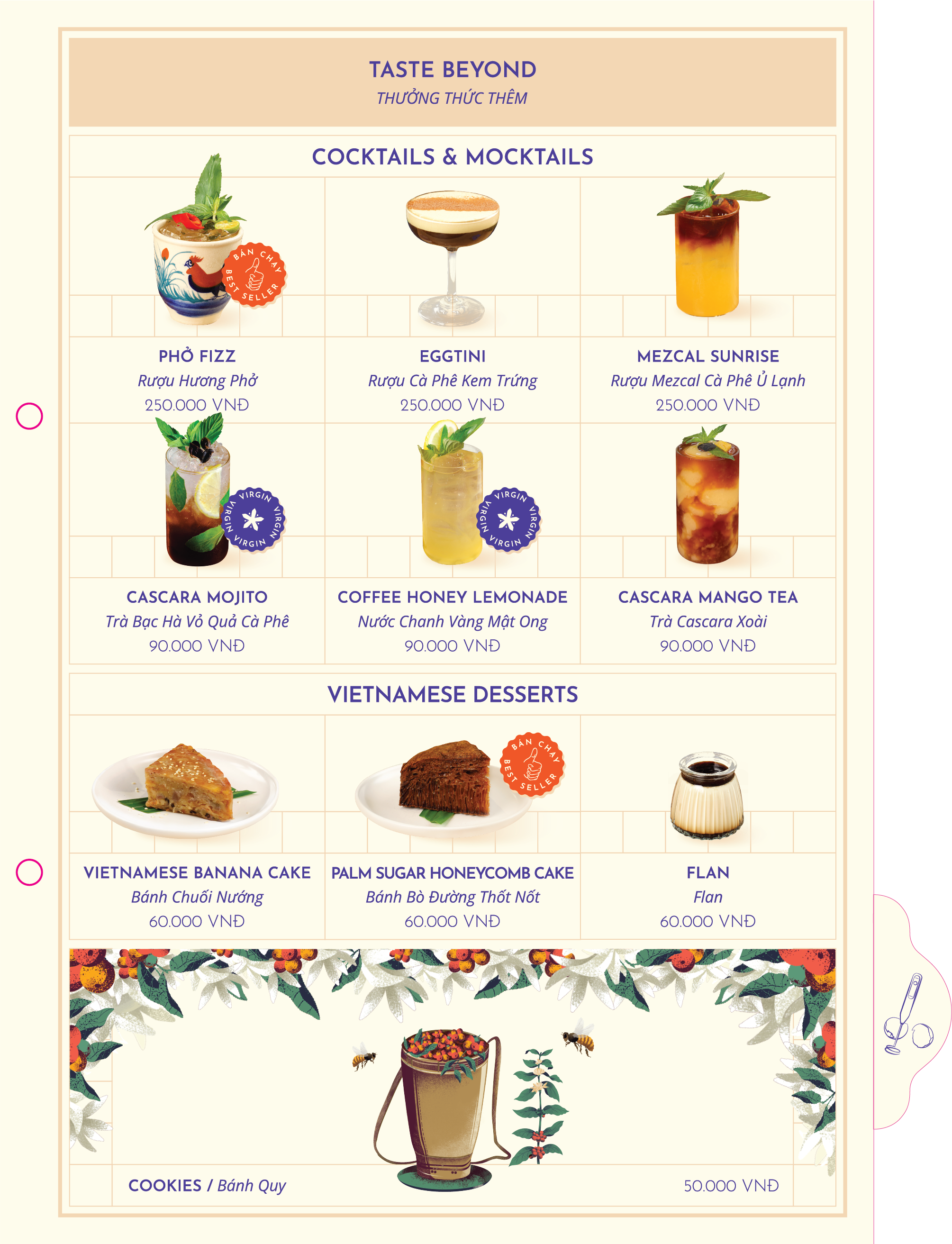 Menu board page 4: Taste Beyond — cocktails & desserts