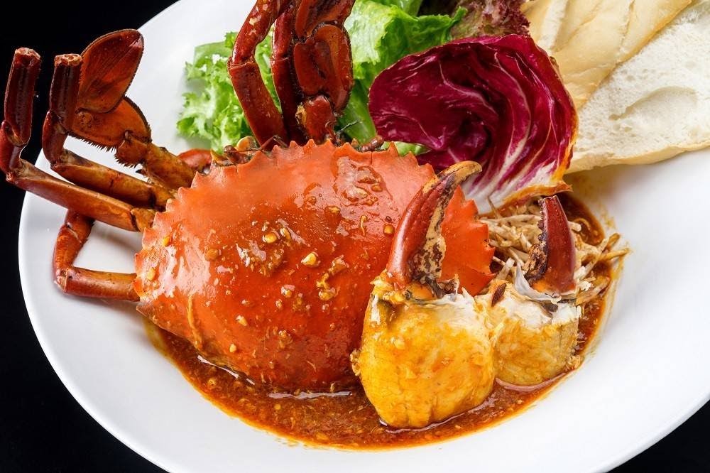 Singapore chilli crab in glossy sauce