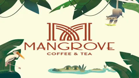 Logo Mangrove Coffee & Tea với minh họa rừng ngập mặn