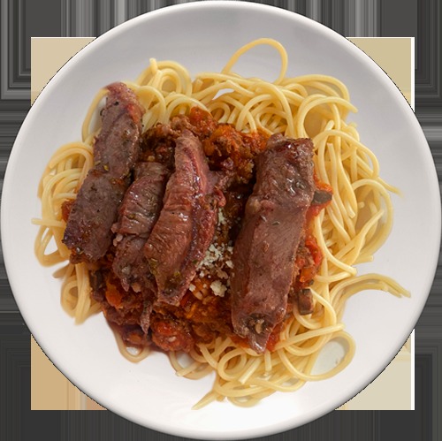 The house steak spaghetti