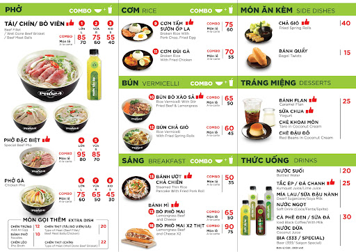 Inside a PHO24 outlet: bright tables, hanging menu boards
