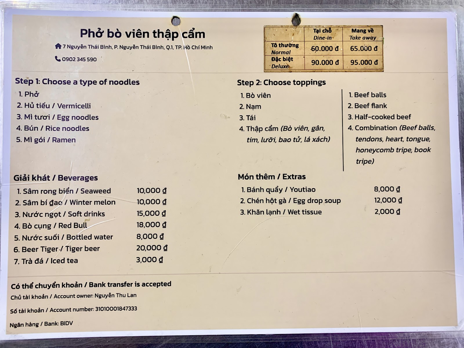 Bảng giá ép plastic tại xe Phở Bò Viên Thập Cẩm