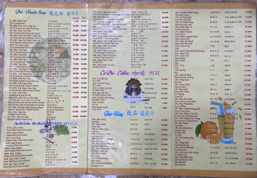 Bảng menu bốn thứ tiếng tại Phở Hùng