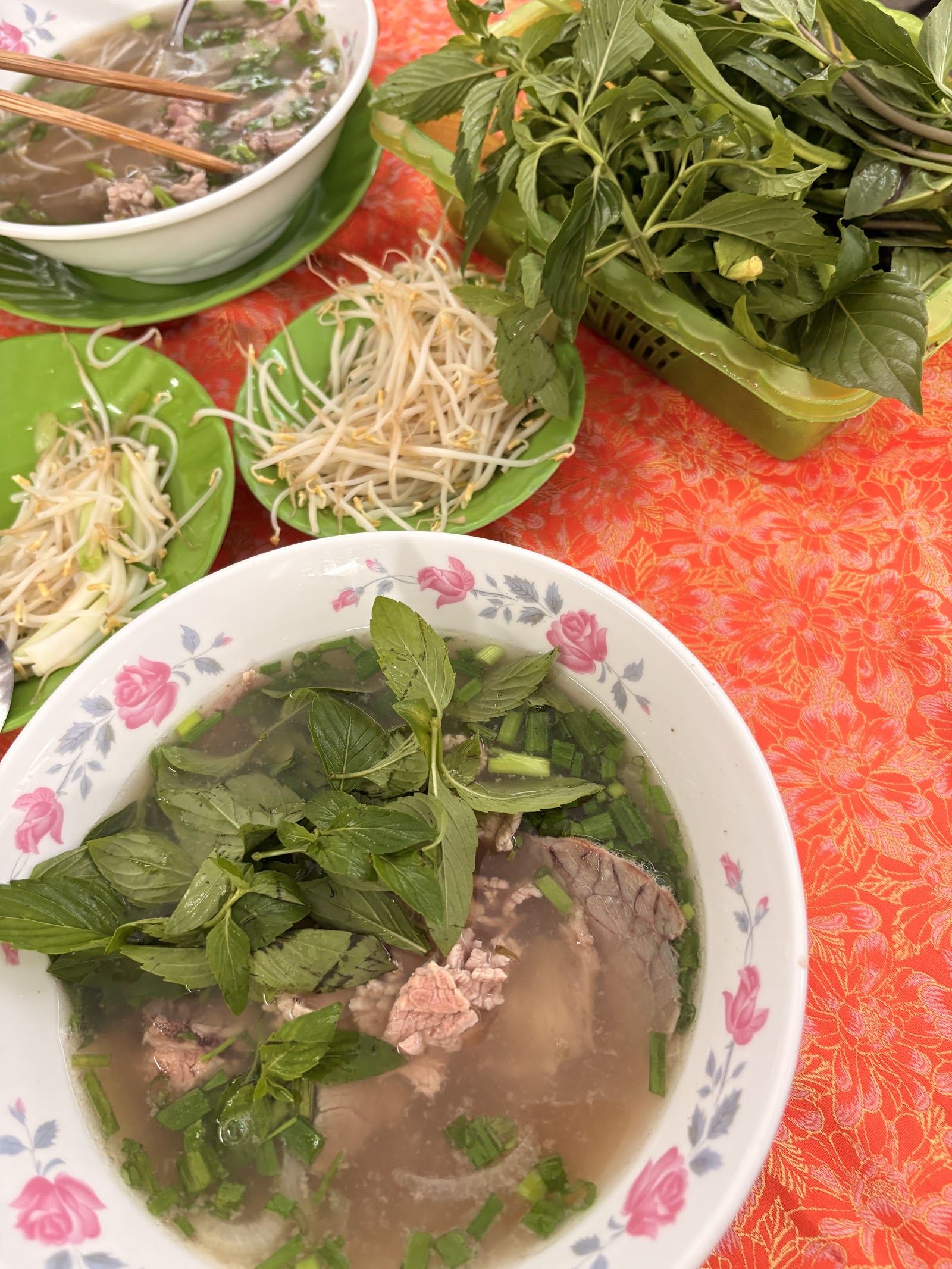 The rare-beef pho — blushing rare beef