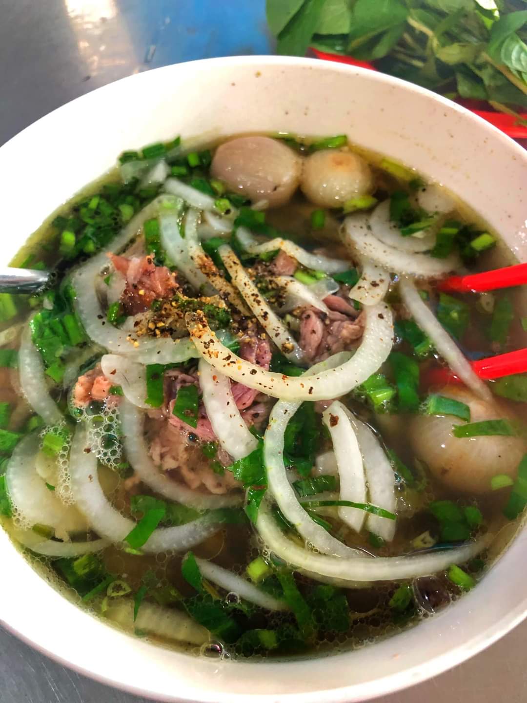 The Ut Nhung beef pho — sweet rich broth, piled with beef