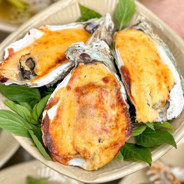 Grilled oysters with cheese