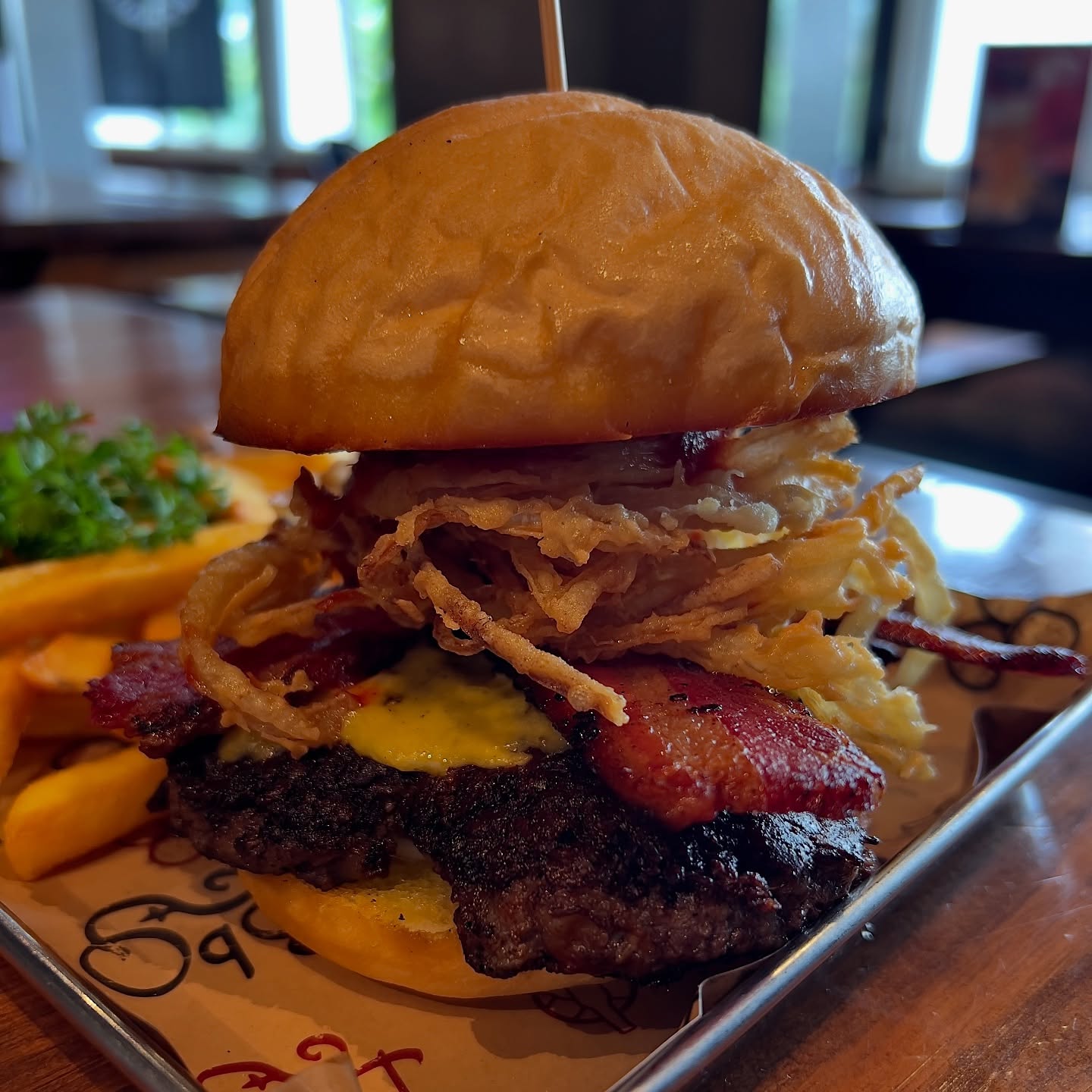 Bacon burger with fries