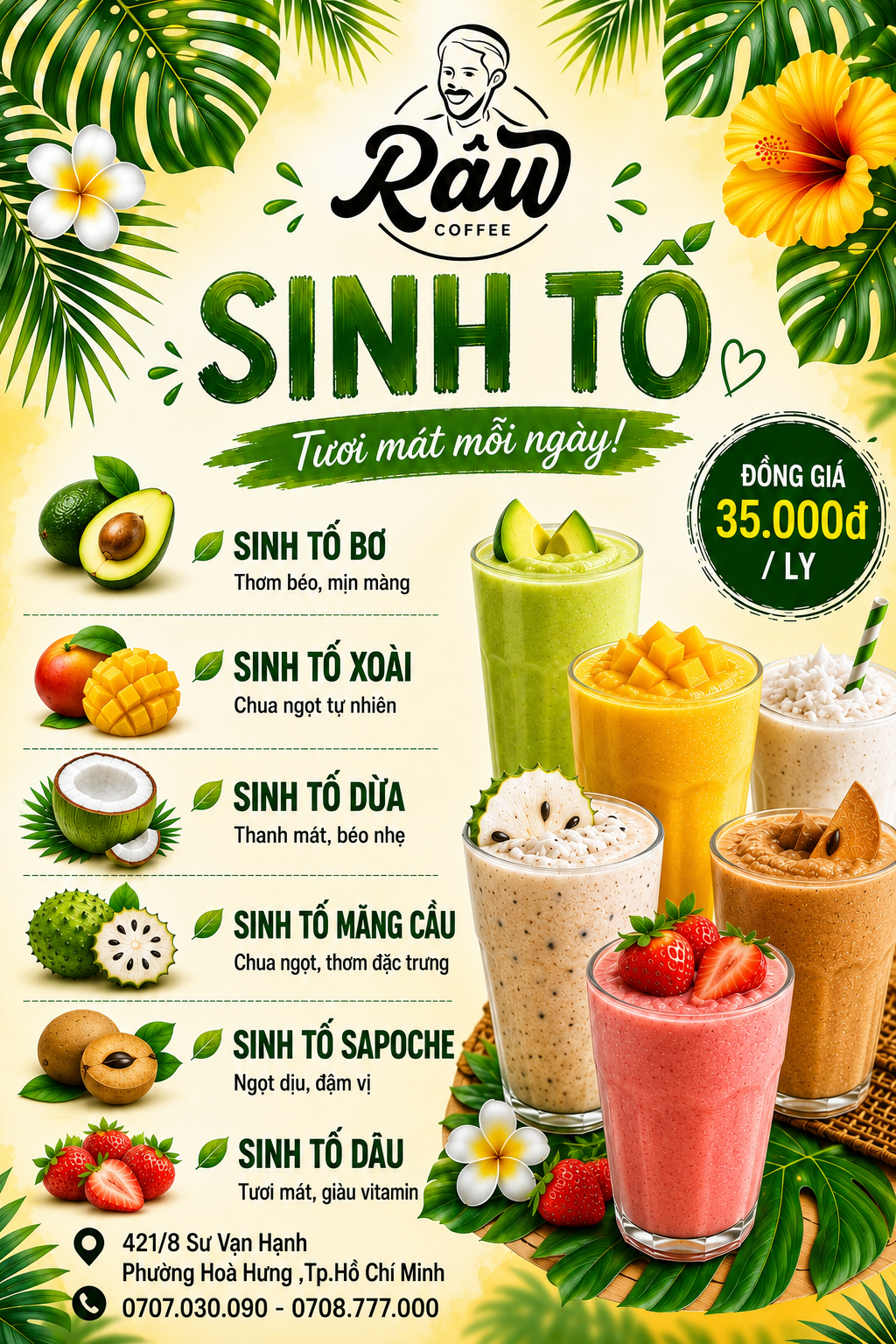 Bảng menu sinh tố của quán