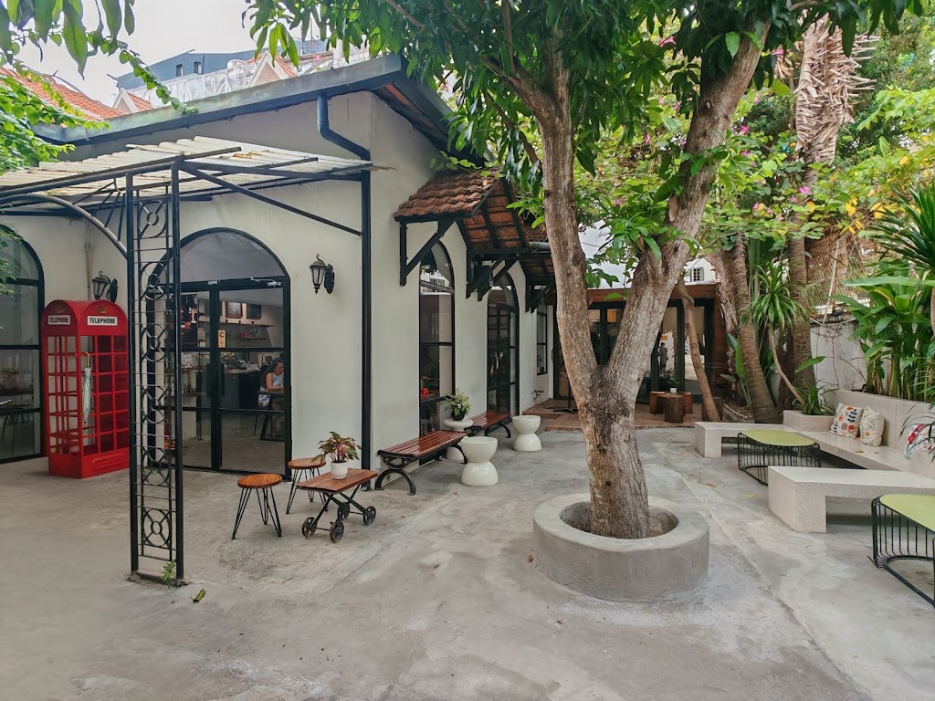 Courtyard facade with the red telephone booth