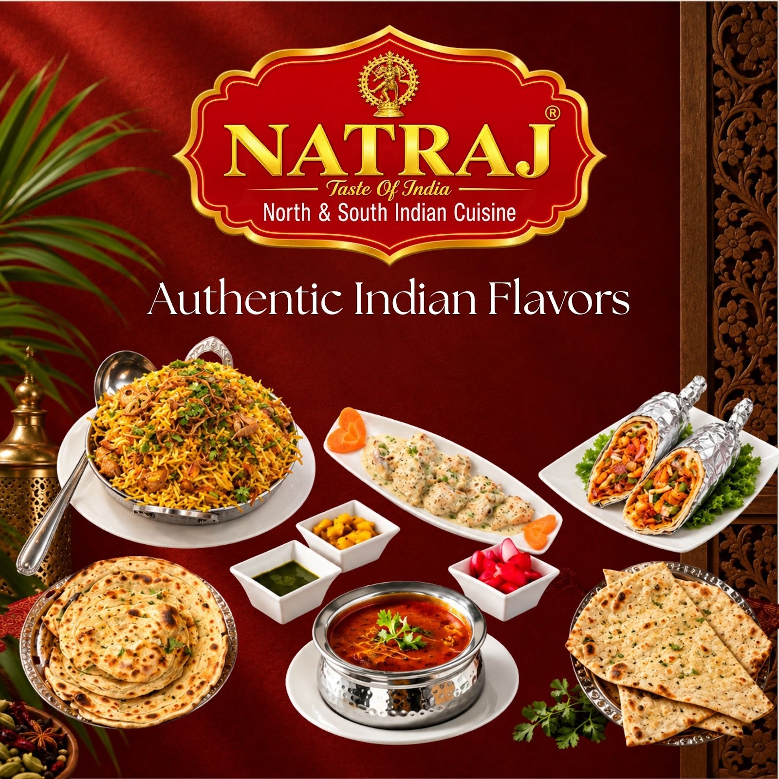 가게 콜라주: 비리야니, 케밥, 커리와 난