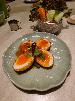 Soft-boiled eggs with tamarind glaze
