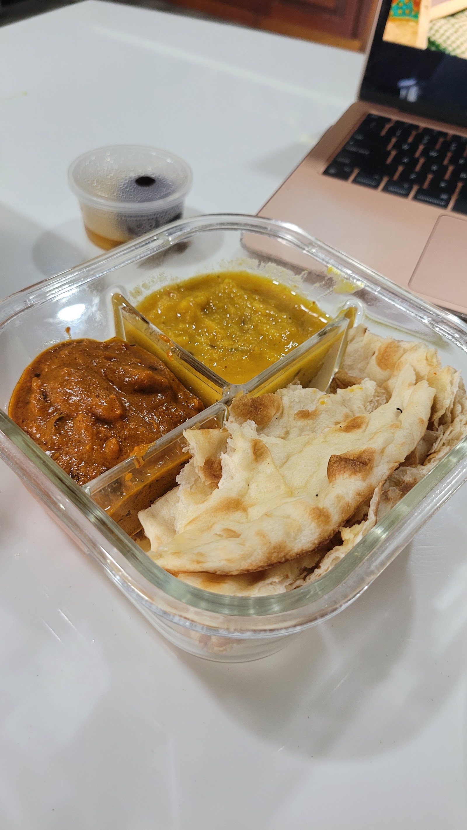 Takeaway box: dal, curry and naan