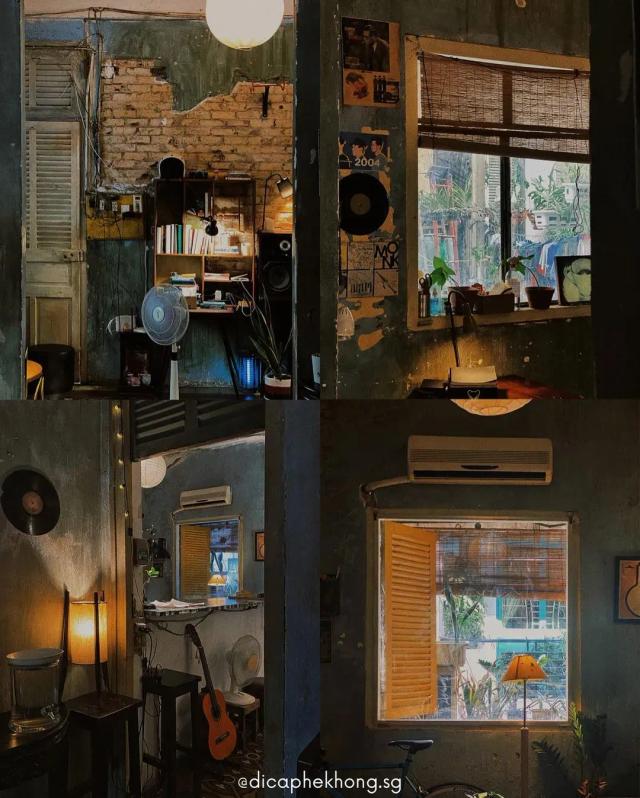 Things Café — exposed brick, vinyl records and old wooden pieces